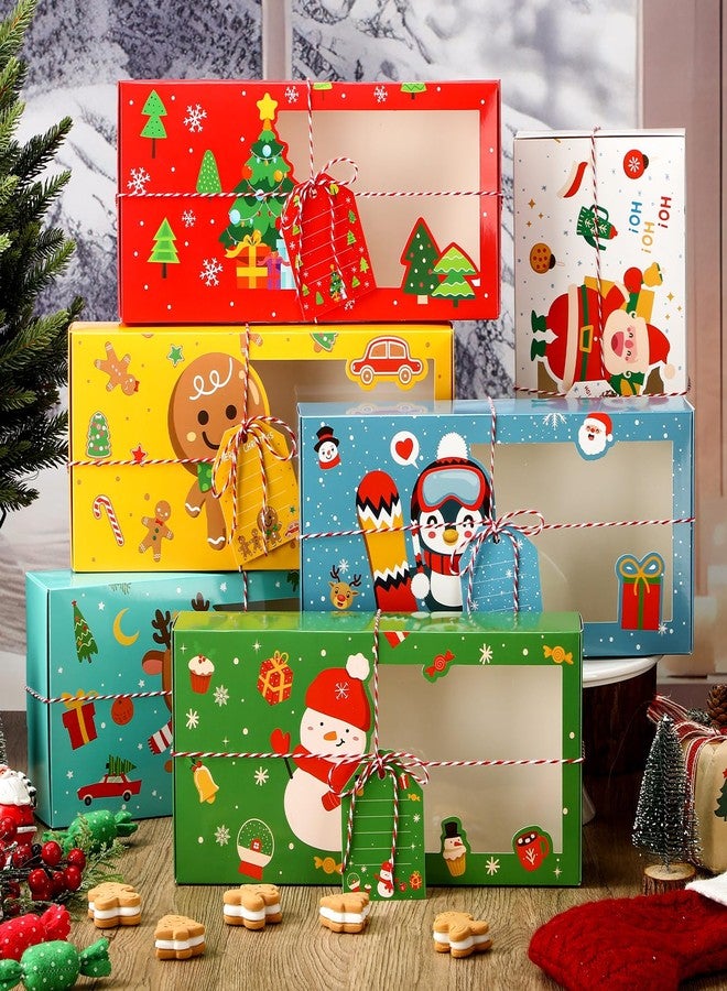 Roowest 36 Pcs Christmas Cookie Boxes - 12x5.5x2.5 Inches Christmas Treat Boxes Xmas Bakery Box with Window Cookie Containers Tins with Tags Tighten Strings for Bakery Party Supplies(Multicolor) - Image 3